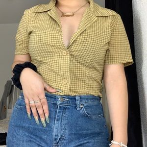 Plaid button up top